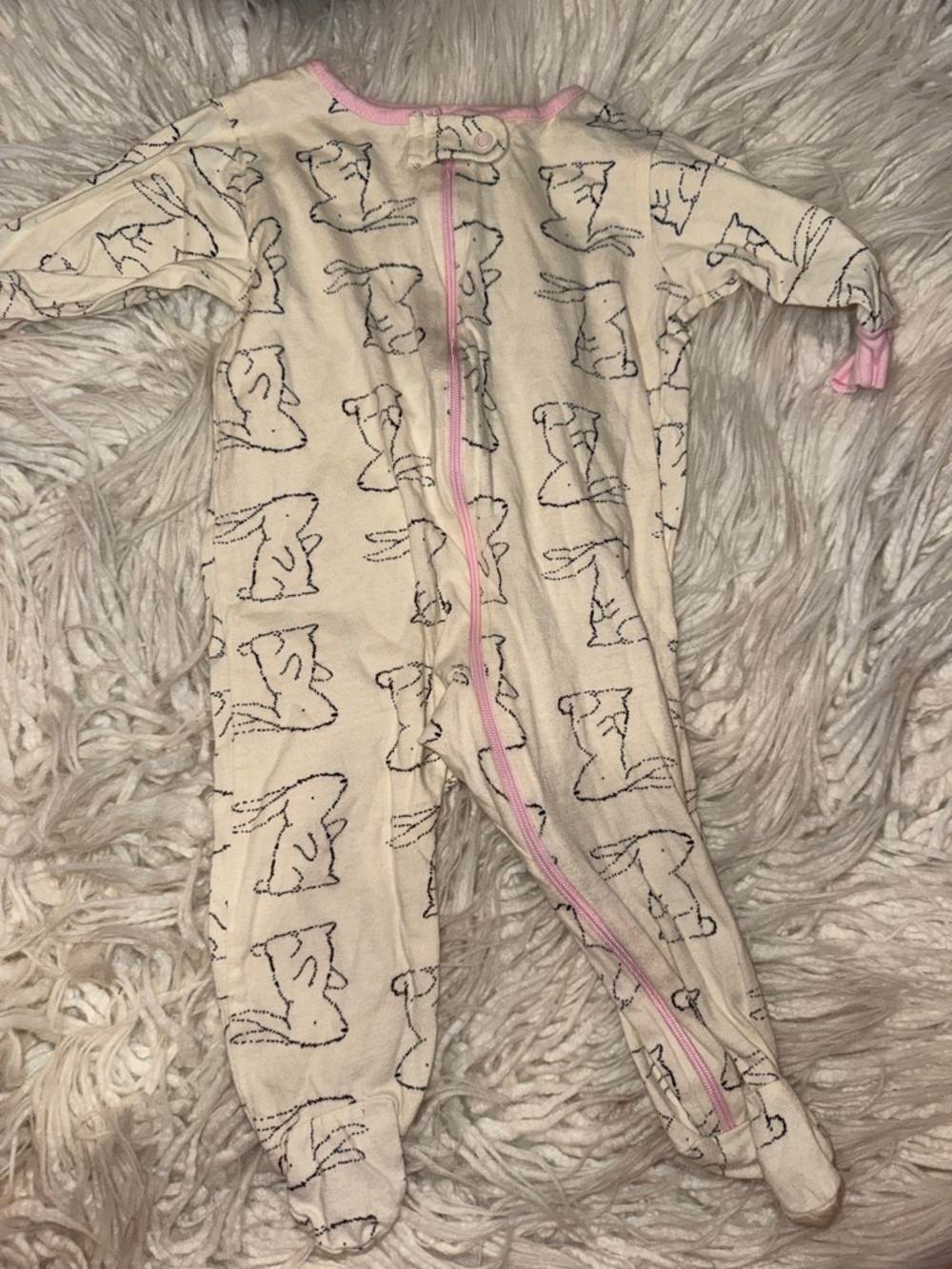 Gerber Cream Footed One-Piece with Pink Trim and Puppy Outline